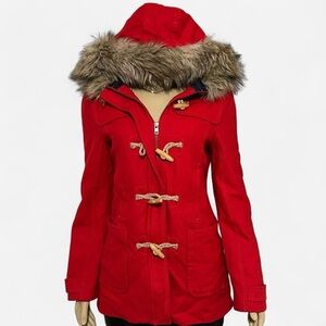 American Eagle Outfitters Red Toggle Close Pea Coat